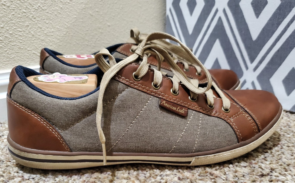 American Eagle AE Canvas Leather Lace Up Sneakers Men’s 11 Brown Casual Shoes